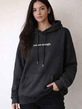 You Are Enough Black Hoodie Sweatshirt - NWOT